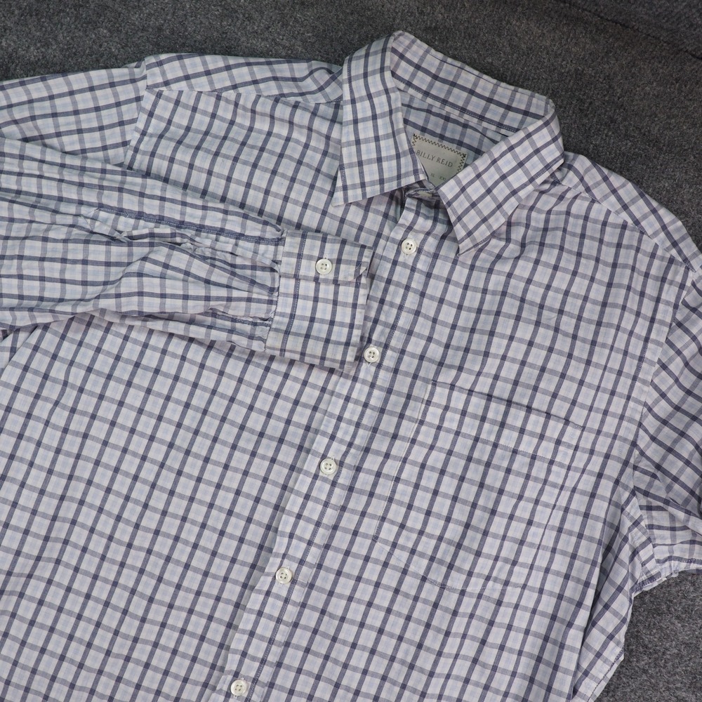 Billy Reid Shirt Mens Med Blue Plaid Long Sleeve Made in Italy